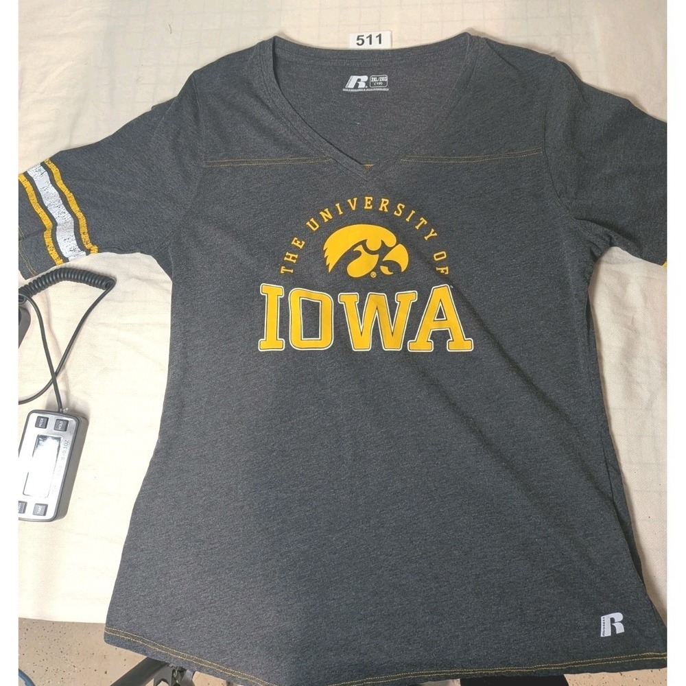 Russell Athletic Iowa Hawkeyes Shirt 2XL Gray Yellow White Short Sleeve